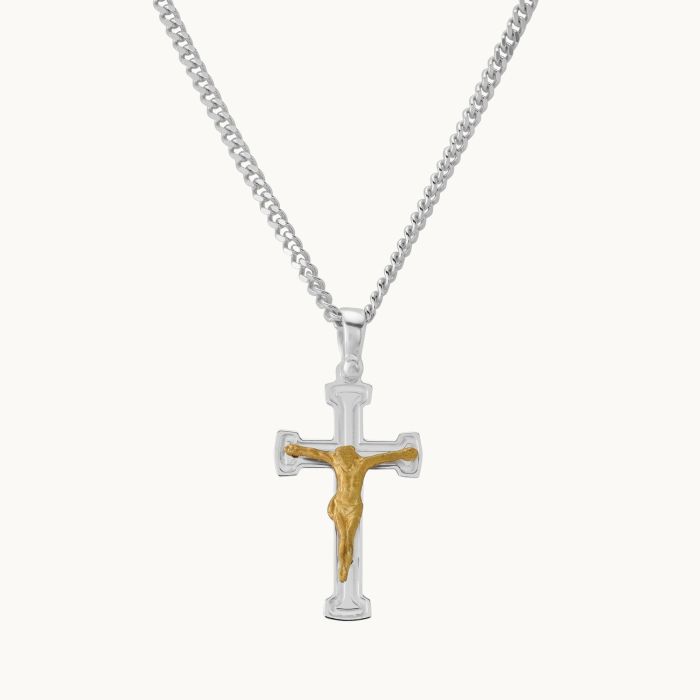 Gold Plated on Sterling Silver Crucifix Cross Necklace