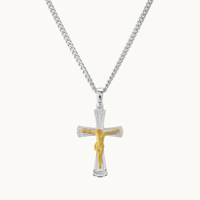 Gold Plated on Sterling Silver Byzantine Crucifix Cross Necklace