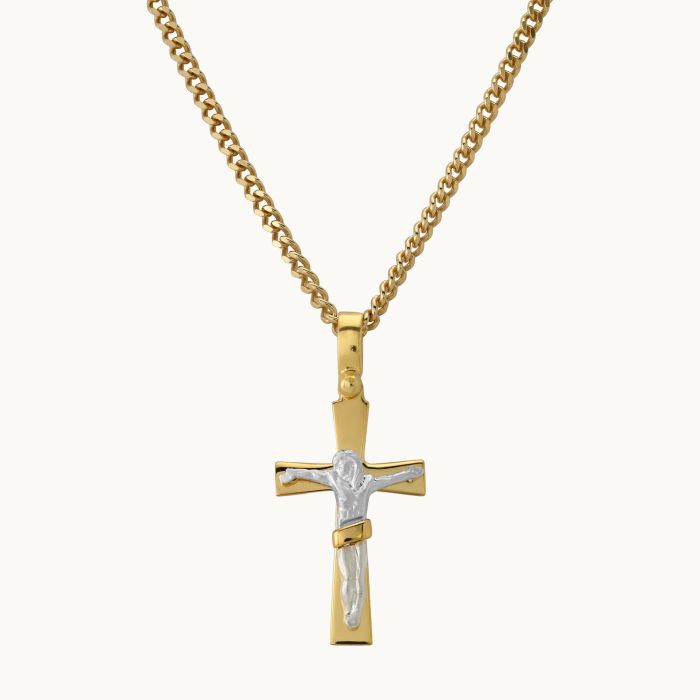 Gold Plated on Sterling Silver Crucifix Cross Necklace