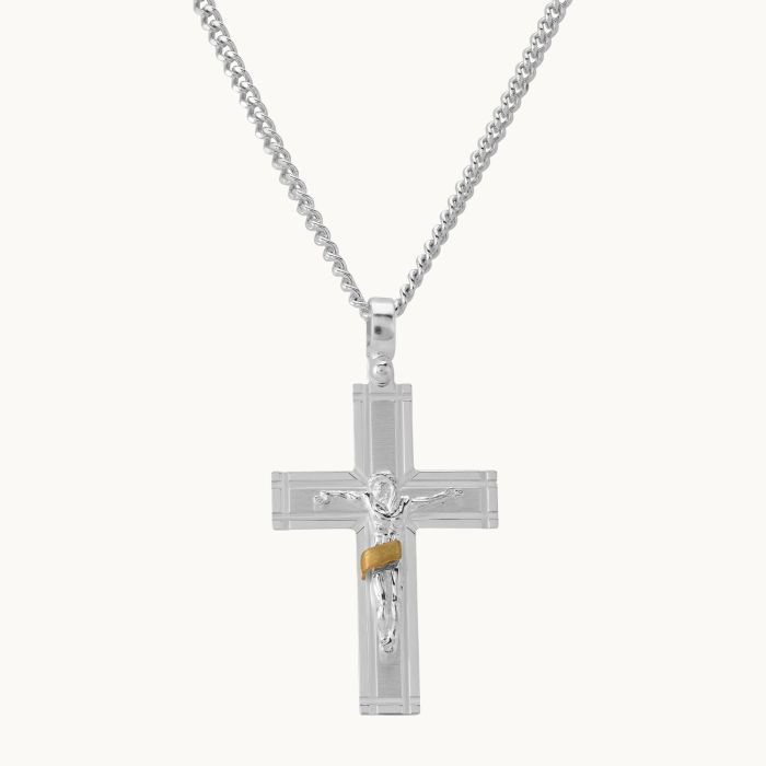 Gold Plated on Sterling Silver Crucifix Cross Necklace