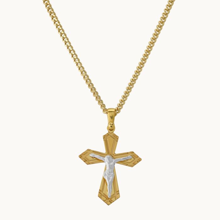 Gold Plated on Sterling Silver Byzantine Crucifix Cross Necklace