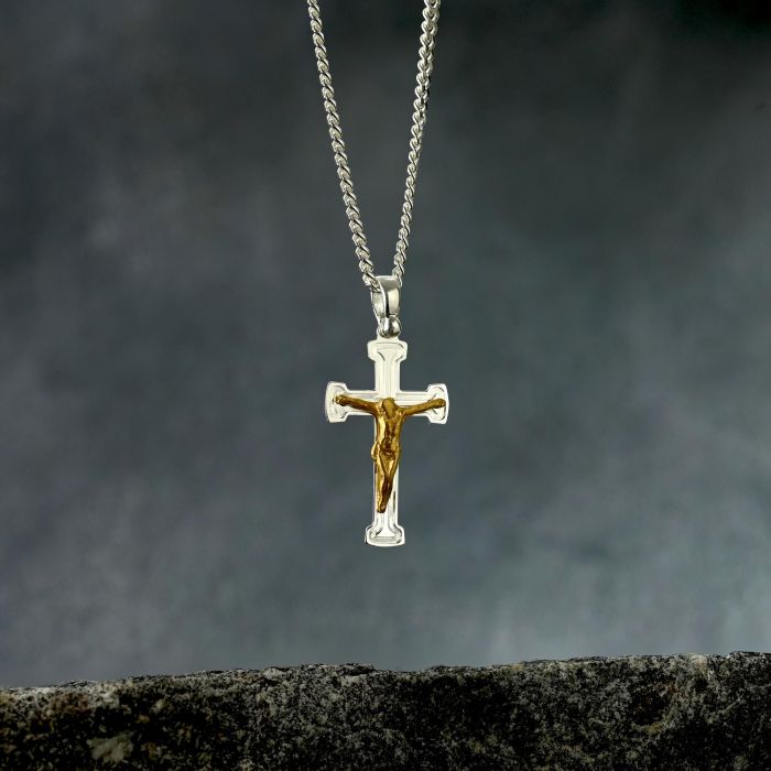 Gold Plated on Sterling Silver Crucifix Cross Necklace