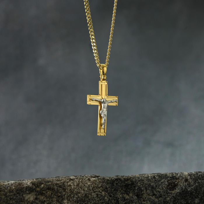 Gold Plated on Sterling Silver Crucifix Cross Necklace