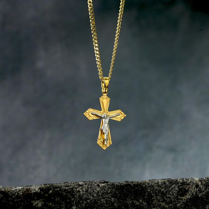 Gold Plated on Sterling Silver Byzantine Crucifix Cross Necklace