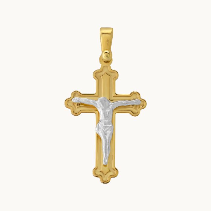 Gold Plated on Sterling Silver Budded Crucifix Cross Pendant