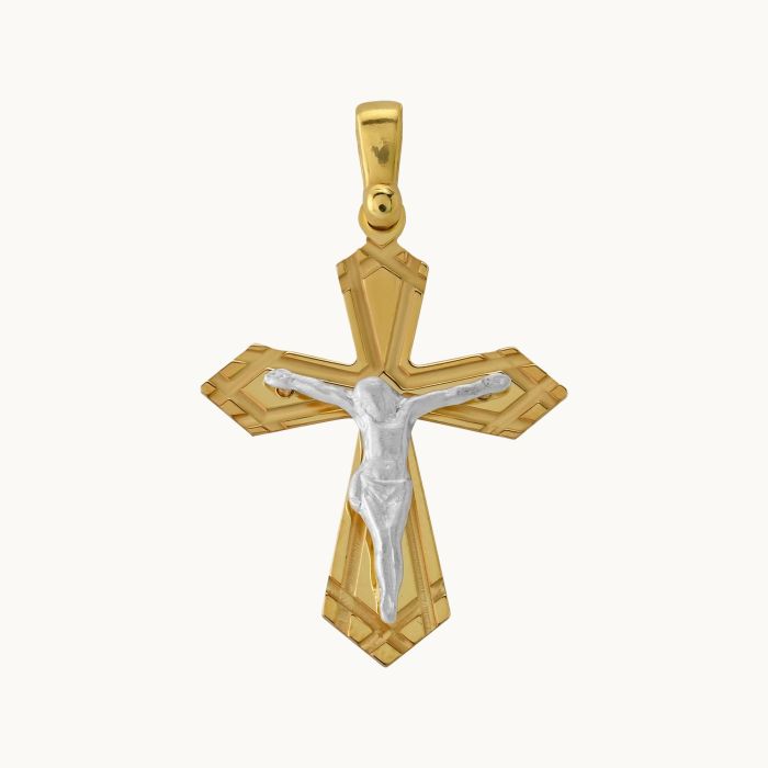 Gold Plated on Sterling Silver Byzantine Crucifix Cross Pendant