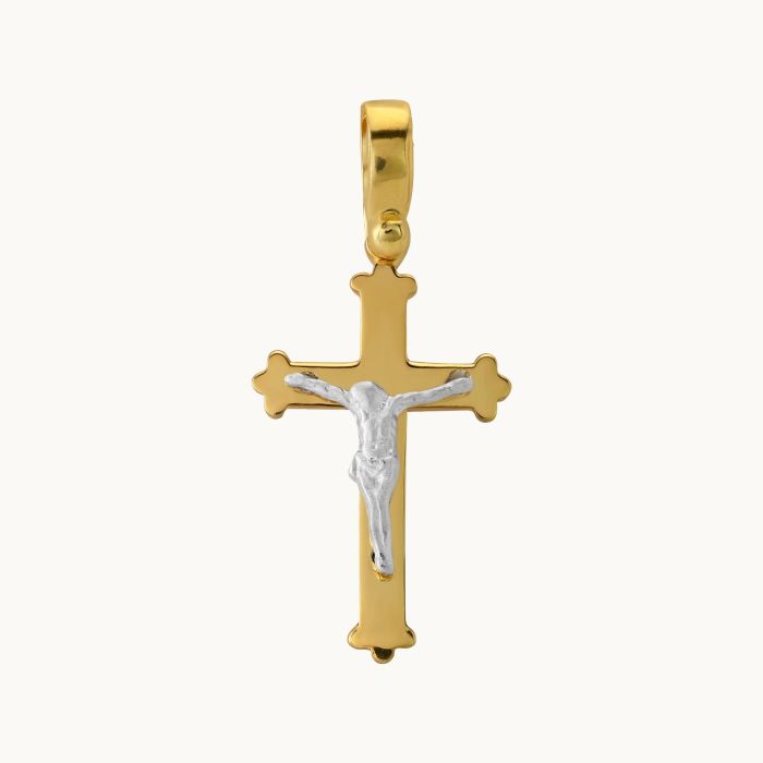 Gold Plated on Sterling Silver Budded Crucifix Cross Pendant