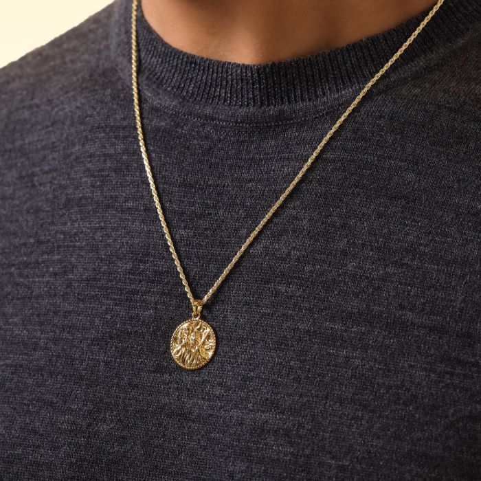 Gold plated Sterling Silver  20mm Round St Christopher Necklace with Rope Chain