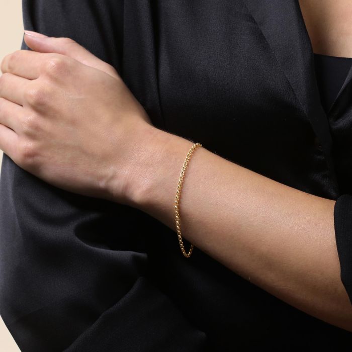 9ct Yellow Gold Plated Sterling Silver 2.6mm Belcher Bracelet with Chain