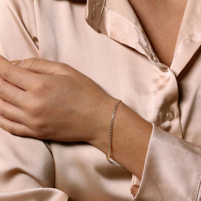 Yellow Gold Plated Sterling Silver 2.4mm Bismark Bracelet with Chain