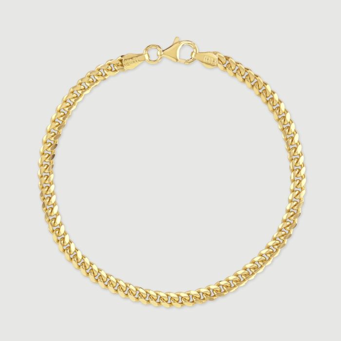 9ct Yellow Gold Plated Sterling Silver 4.2mm Cuban Bracelet with Chain