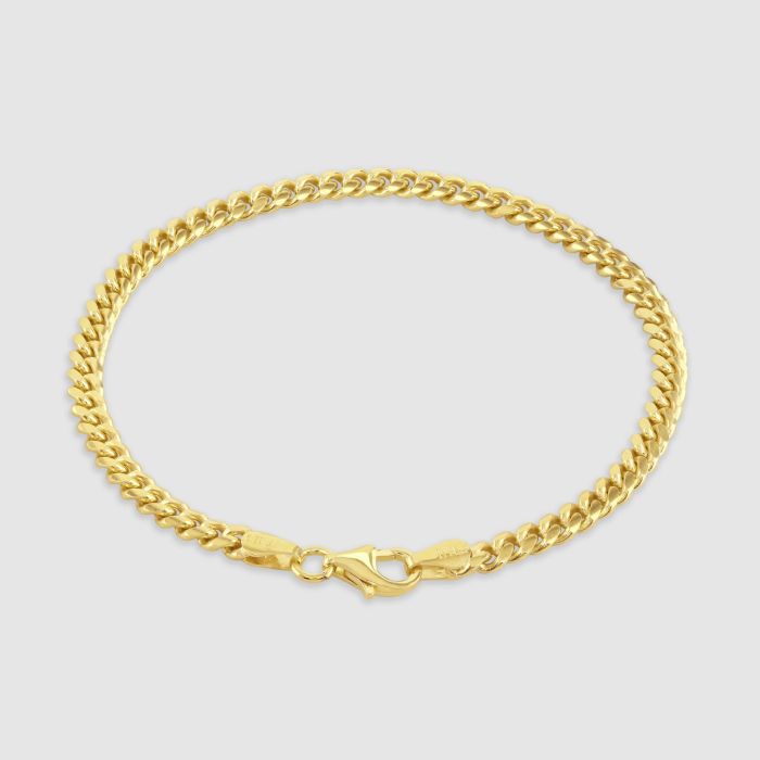 9ct Yellow Gold Plated Sterling Silver 4.2mm Cuban Bracelet with Chain