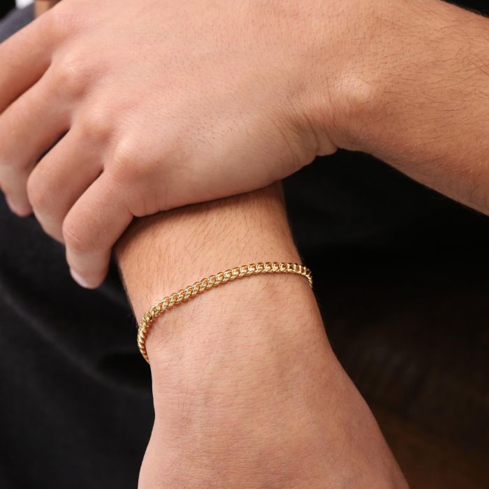 9ct Yellow Gold Plated Sterling Silver 4.2mm Cuban Bracelet with Chain