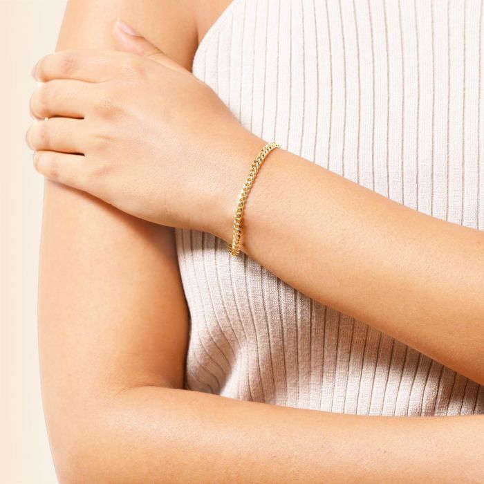 9ct Yellow Gold Plated Sterling Silver 4.2mm Cuban Bracelet with Chain