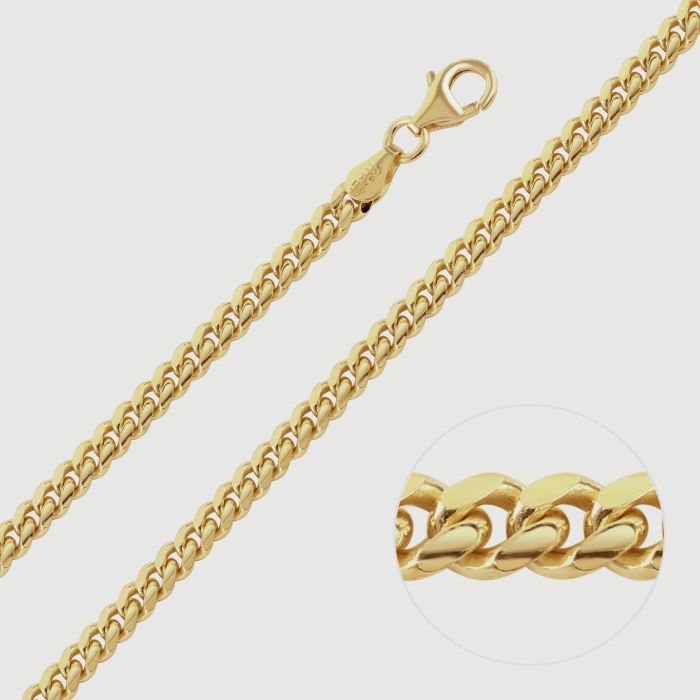 9ct Yellow Gold Plated Sterling Silver 4.2mm Cuban Bracelet with Chain