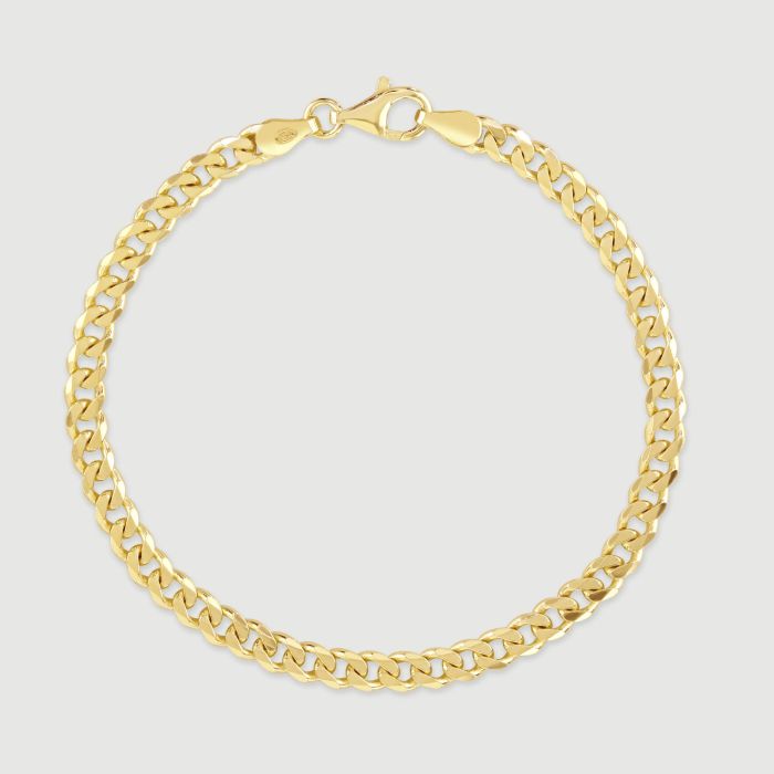 9ct Gold Plated Sterling Silver 4.3mm Diamond Cut Curb Bracelet with Chain