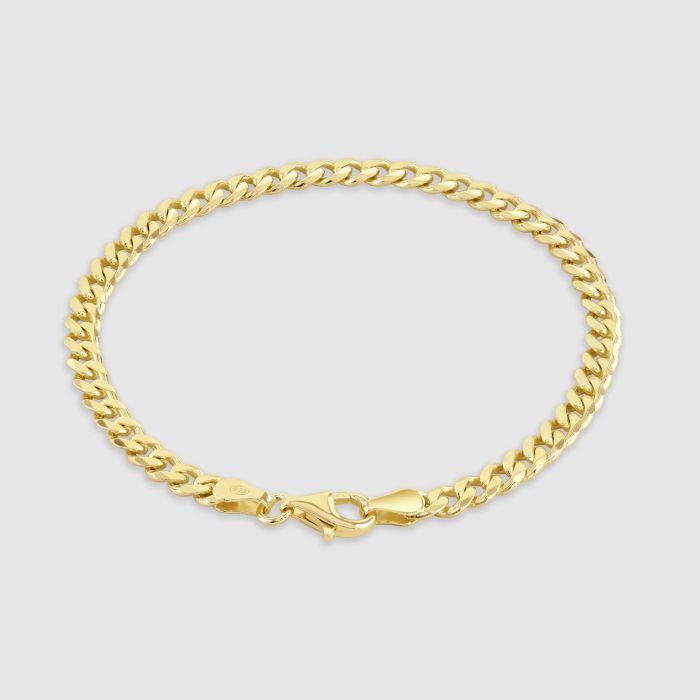 9ct Gold Plated Sterling Silver 4.3mm Diamond Cut Curb Bracelet with Chain