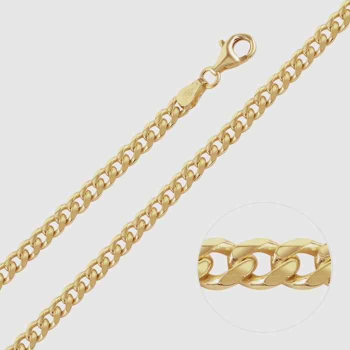9ct Gold Plated Sterling Silver 4.3mm Diamond Cut Curb Bracelet with Chain