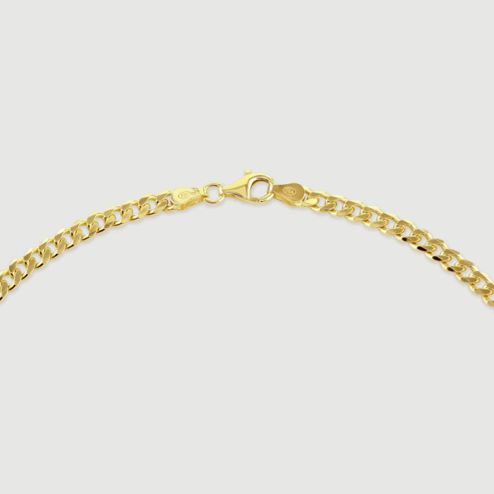 9ct Gold Plated Sterling Silver 4.3mm Diamond Cut Curb Bracelet with Chain