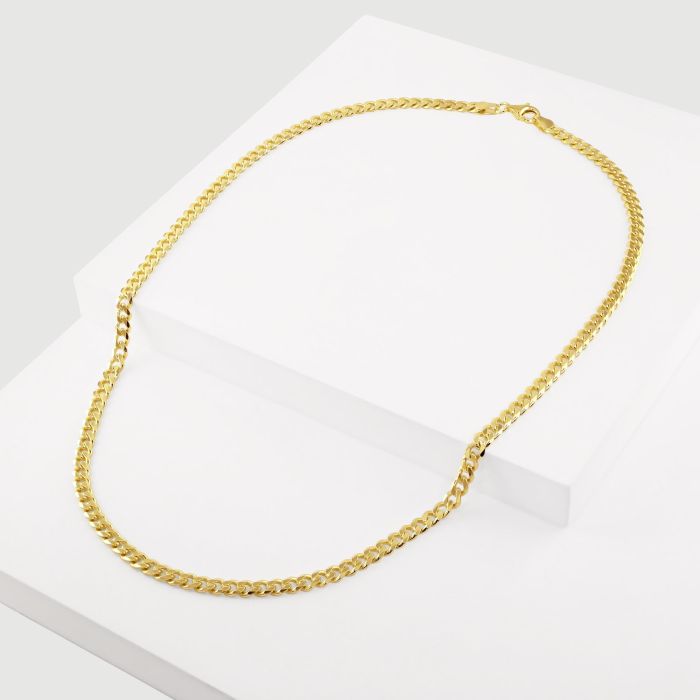 9ct Gold Plated Sterling Silver 4.3mm Diamond Cut Curb Bracelet with Chain