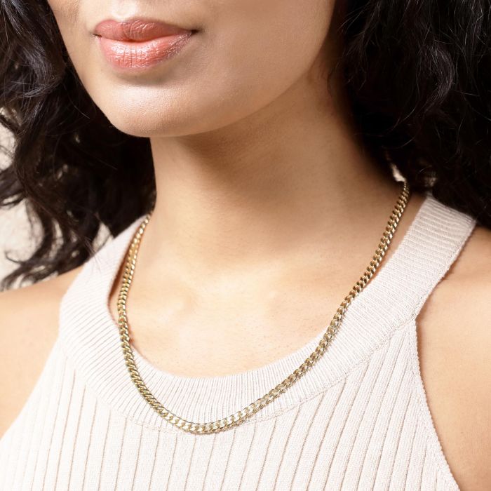 9ct Gold Plated Sterling Silver 4.3mm Diamond Cut Curb Bracelet with Chain