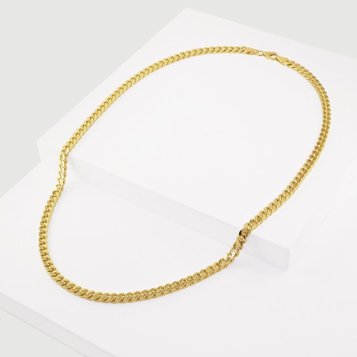 9ct Yellow Gold Plated Sterling Silver 4.2mm Diamond Cut Square Curb Chain