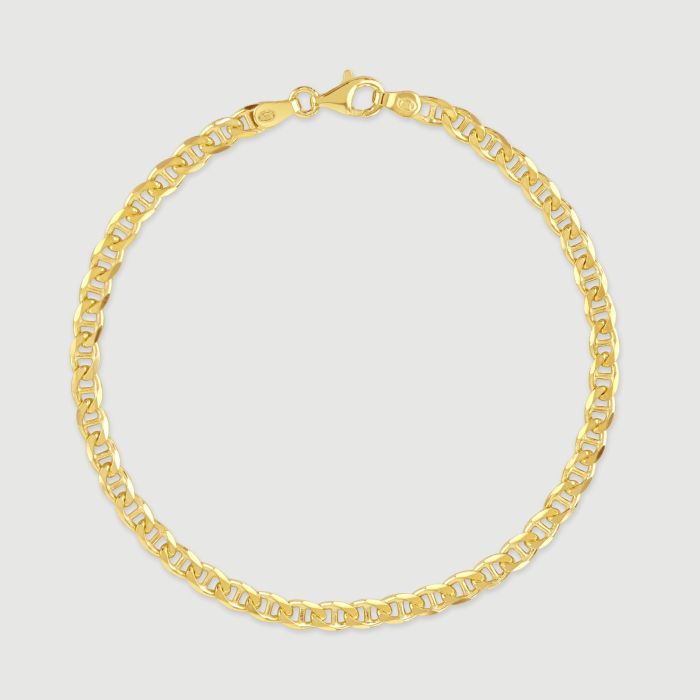 9ct Yellow Gold Plated Sterling Silver 3.7mm Diamond Cut Marina Bracelet with Chain