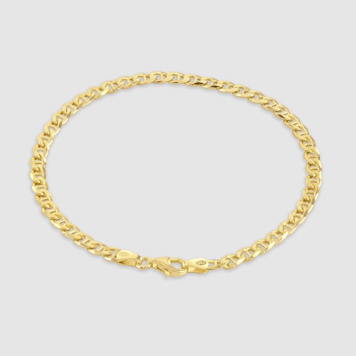 9ct Yellow Gold Plated Sterling Silver 3.7mm Diamond Cut Marina Bracelet with Chain