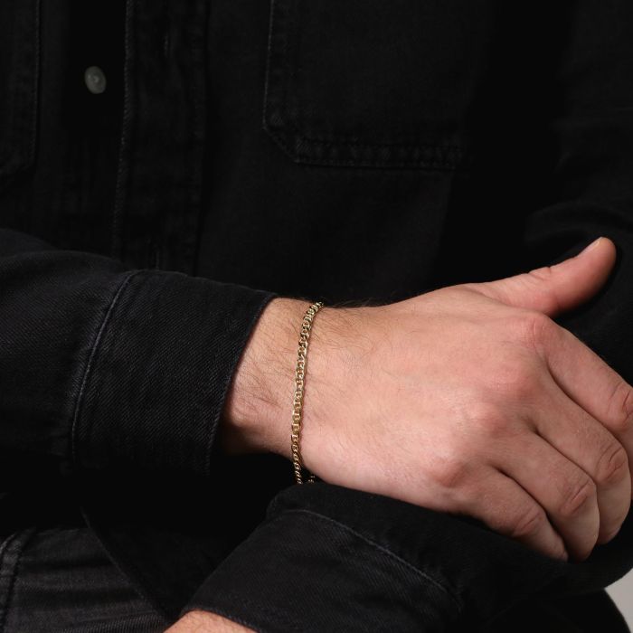 9ct Yellow Gold Plated Sterling Silver 3.7mm Diamond Cut Marina Bracelet with Chain