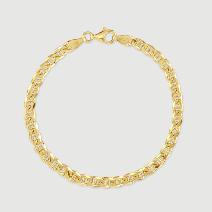 9ct Gold Plated Sterling Silver 4.6mm Diamond Cut Marina Bracelet with Chain