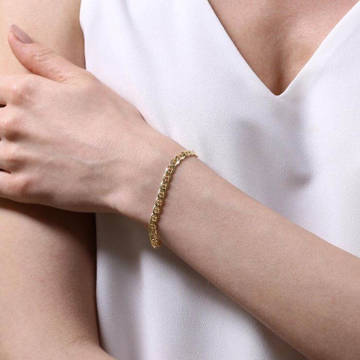 9ct Gold Plated Sterling Silver 4.6mm Diamond Cut Marina Bracelet with Chain