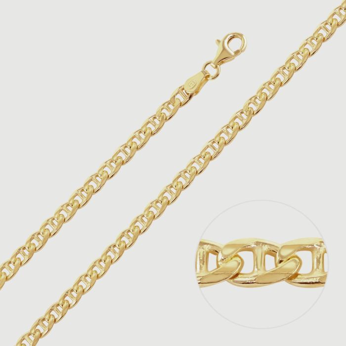 9ct Yellow Gold Plated Sterling Silver 3.7mm Diamond Cut Marina Bracelet with Chain