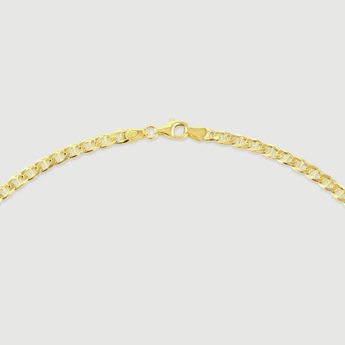 9ct Yellow Gold Plated Sterling Silver 3.7mm Diamond Cut Marina Bracelet with Chain