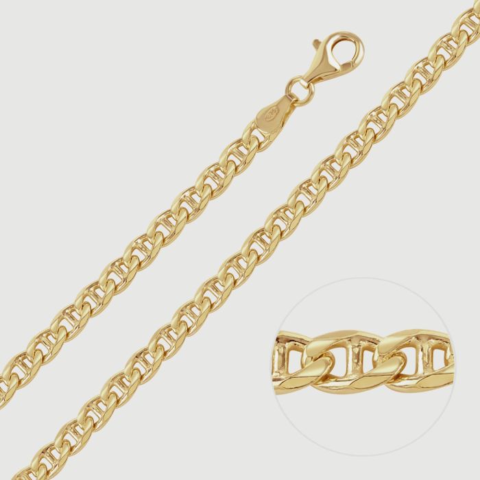 9ct Gold Plated Sterling Silver 4.6mm Diamond Cut Marina Bracelet with Chain