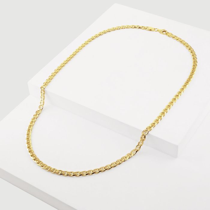 9ct Gold Plated Sterling Silver 4.6mm Diamond Cut Marina Bracelet with Chain
