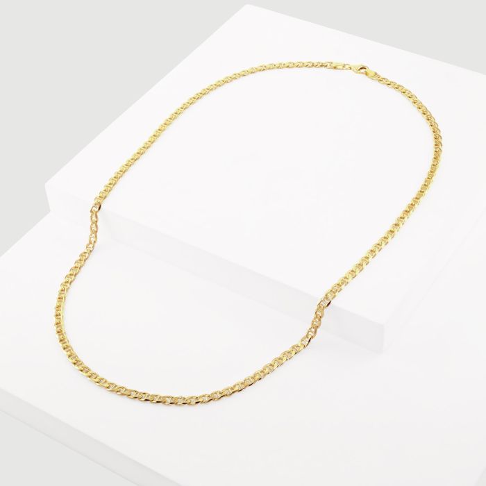 9ct Yellow Gold Plated Sterling Silver 3.7mm Diamond Cut Marina Bracelet with Chain
