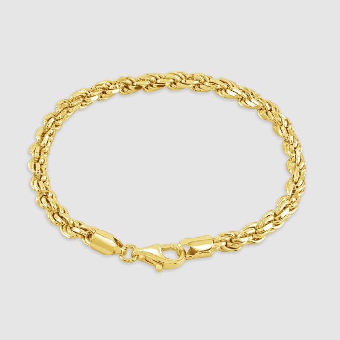 9ct Gold Plated Sterling Silver 4.7mm Diamond Cut Rope Bracelet