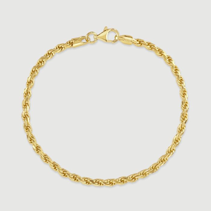 9ct Yellow Gold Plated Sterling Silver 3.3mm Diamond Cut Rope Bracelet with Chain