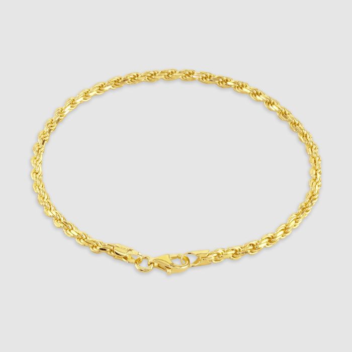 9ct Yellow Gold Plated Sterling Silver 2.8mm Diamond Cut Rope Bracelet with Chain