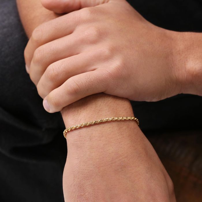 9ct Yellow Gold Plated Sterling Silver 2.8mm Diamond Cut Rope Bracelet with Chain