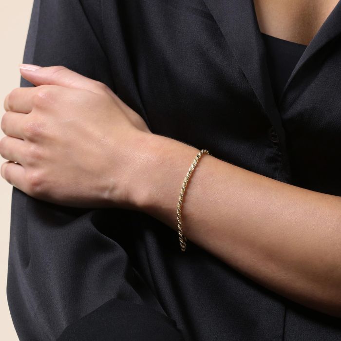 9ct Yellow Gold Plated Sterling Silver 2.8mm Diamond Cut Rope Bracelet with Chain