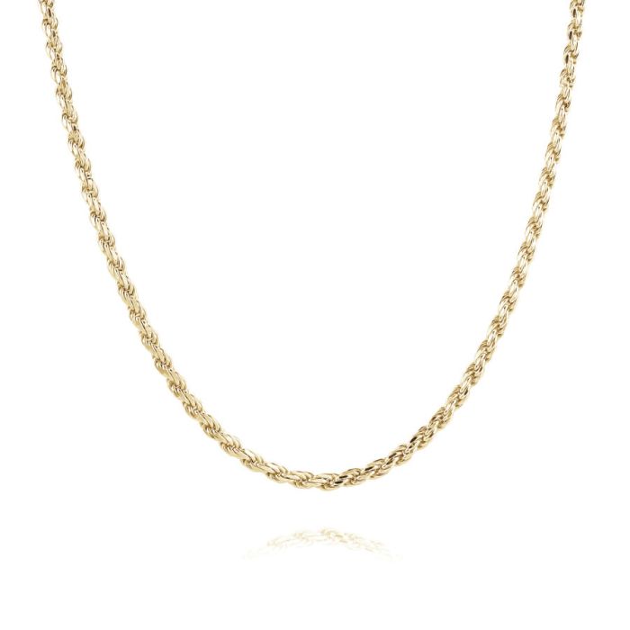  9ct Yellow Gold Plated 2.3mm Diamond Cut Rope Chain Necklace