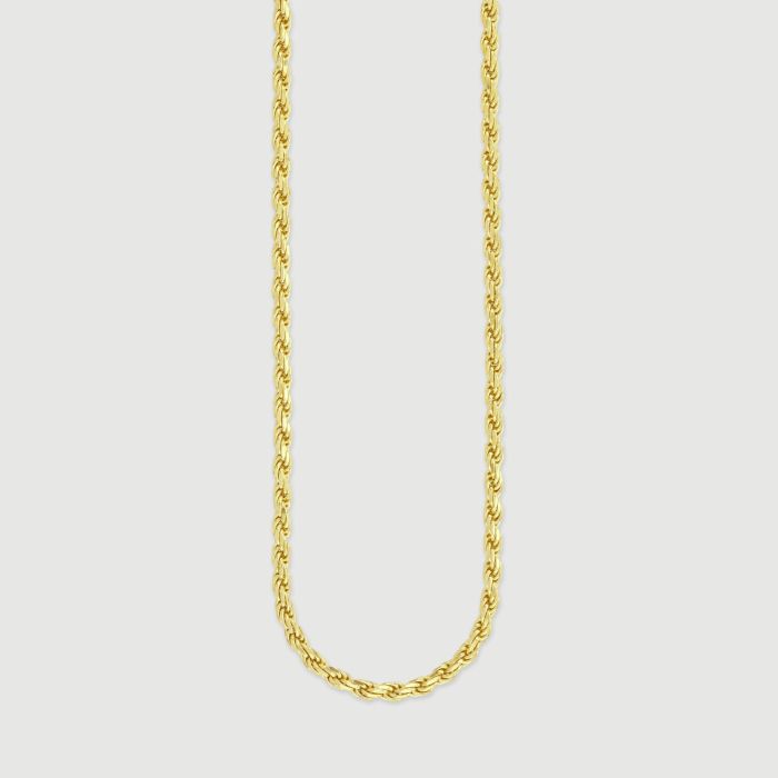 9ct Yellow Gold Plated Sterling Silver 3.3mm Diamond Cut Rope Bracelet with Chain