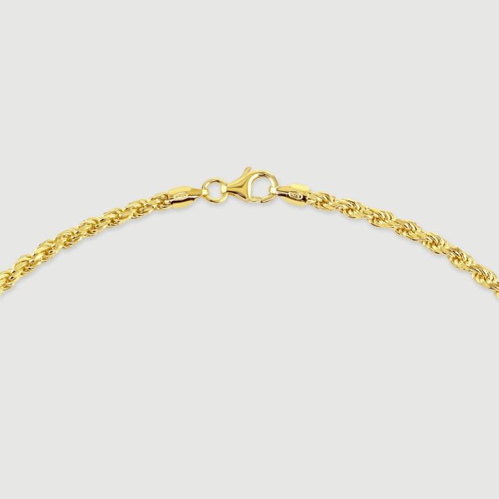 9ct Yellow Gold Plated Sterling Silver 3.3mm Diamond Cut Rope Bracelet with Chain