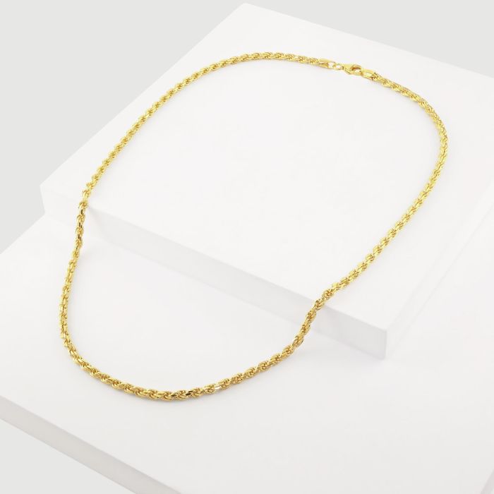 9ct Yellow Gold Plated Sterling Silver 3.3mm Diamond Cut Rope Bracelet with Chain