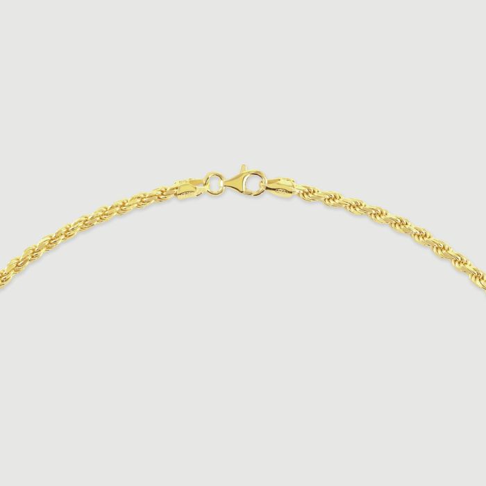 9ct Yellow Gold Plated Sterling Silver 2.8mm Diamond Cut Rope Bracelet with Chain