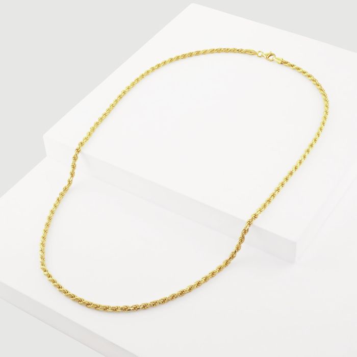 9ct Yellow Gold Plated Sterling Silver 2.8mm Diamond Cut Rope Bracelet with Chain