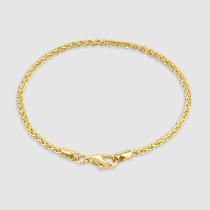 9ct Yellow Gold Plated Sterling Silver 2.5mm Spiga Wheat Bracelet with Chain