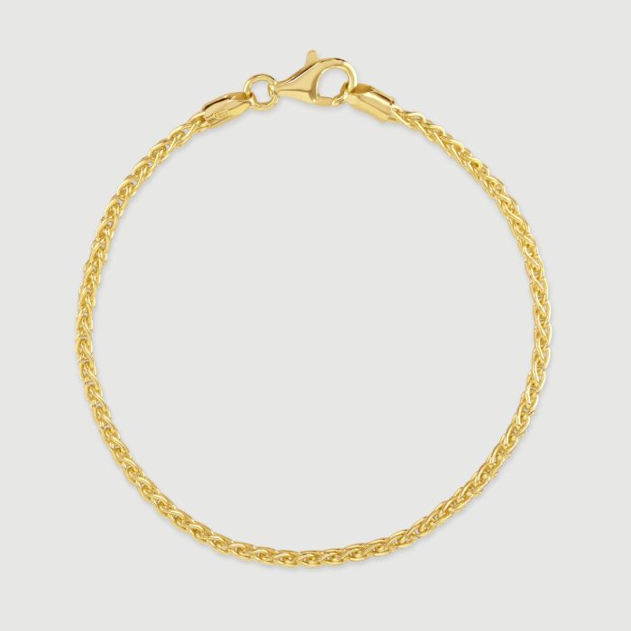 9ct Yellow Gold Plated Sterling Silver 2.5mm Spiga Wheat Bracelet with Chain