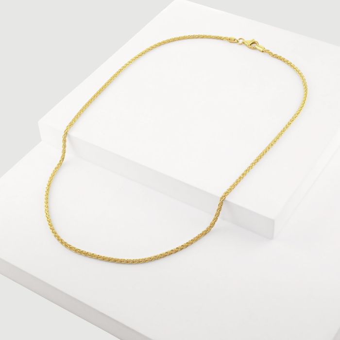 9ct Yellow Gold Plated Sterling Silver 2.5mm Spiga Wheat Bracelet with Chain